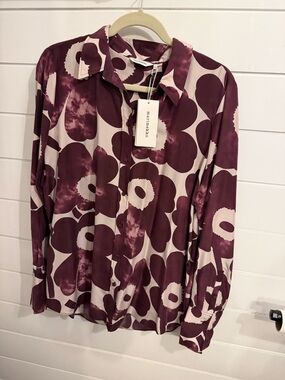 Marimekko Plum and Cream Floral Button-Down Shirt